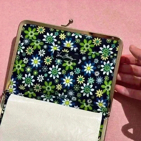 Vera Bradley Small Photo Album Kiss Lock Green Blue Floral Daisy - Picture 4 of 9